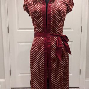 BEBE Burgundy Silk Polka Dot Shirt Dress XS